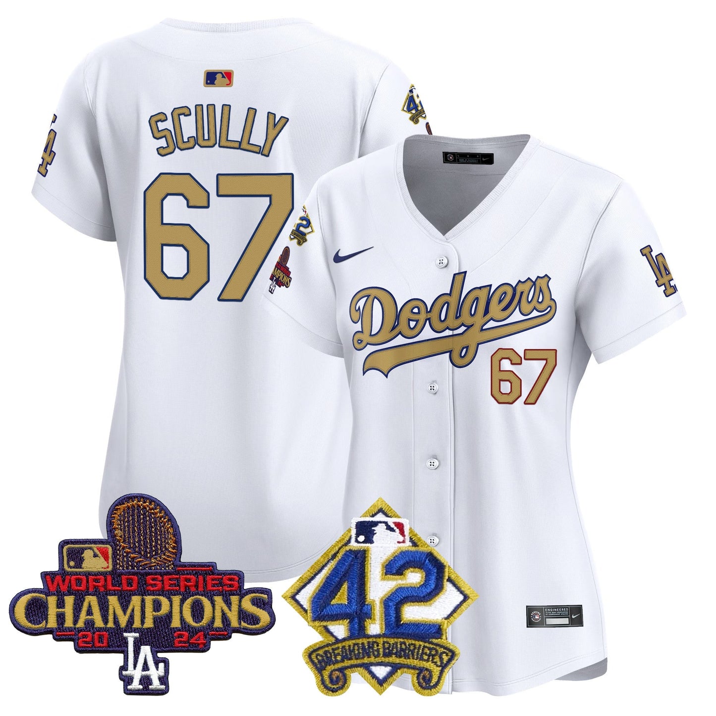 Women's Dodgers 2024 World Series Champions & Jackie Robinson Patch Vapor Premier Limited Jersey - All Stitched