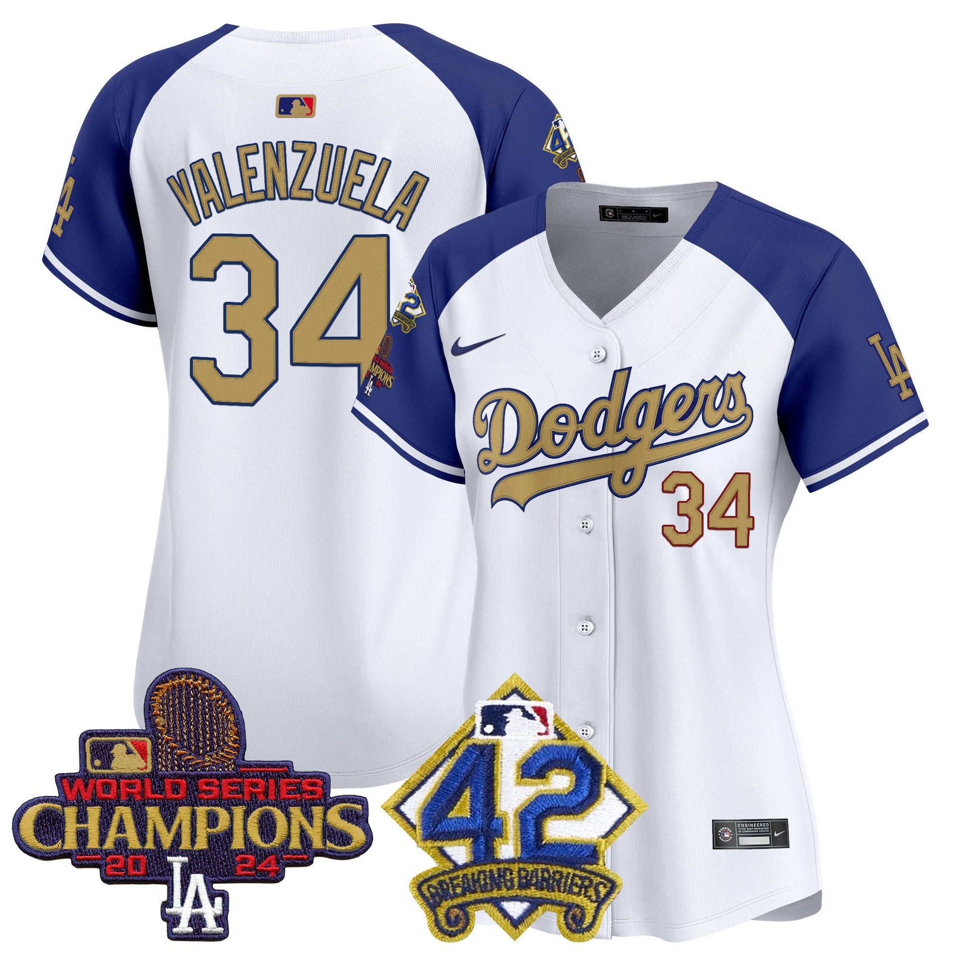 Women's Dodgers 2024 World Series Champions & Jackie Robinson Patch Vapor Premier Limited Jersey - All Stitched