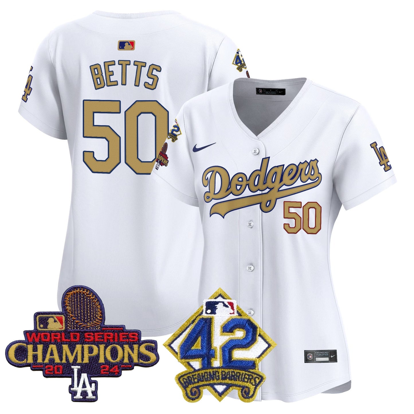 Women's Dodgers 2024 World Series Champions & Jackie Robinson Patch Vapor Premier Limited Jersey - All Stitched
