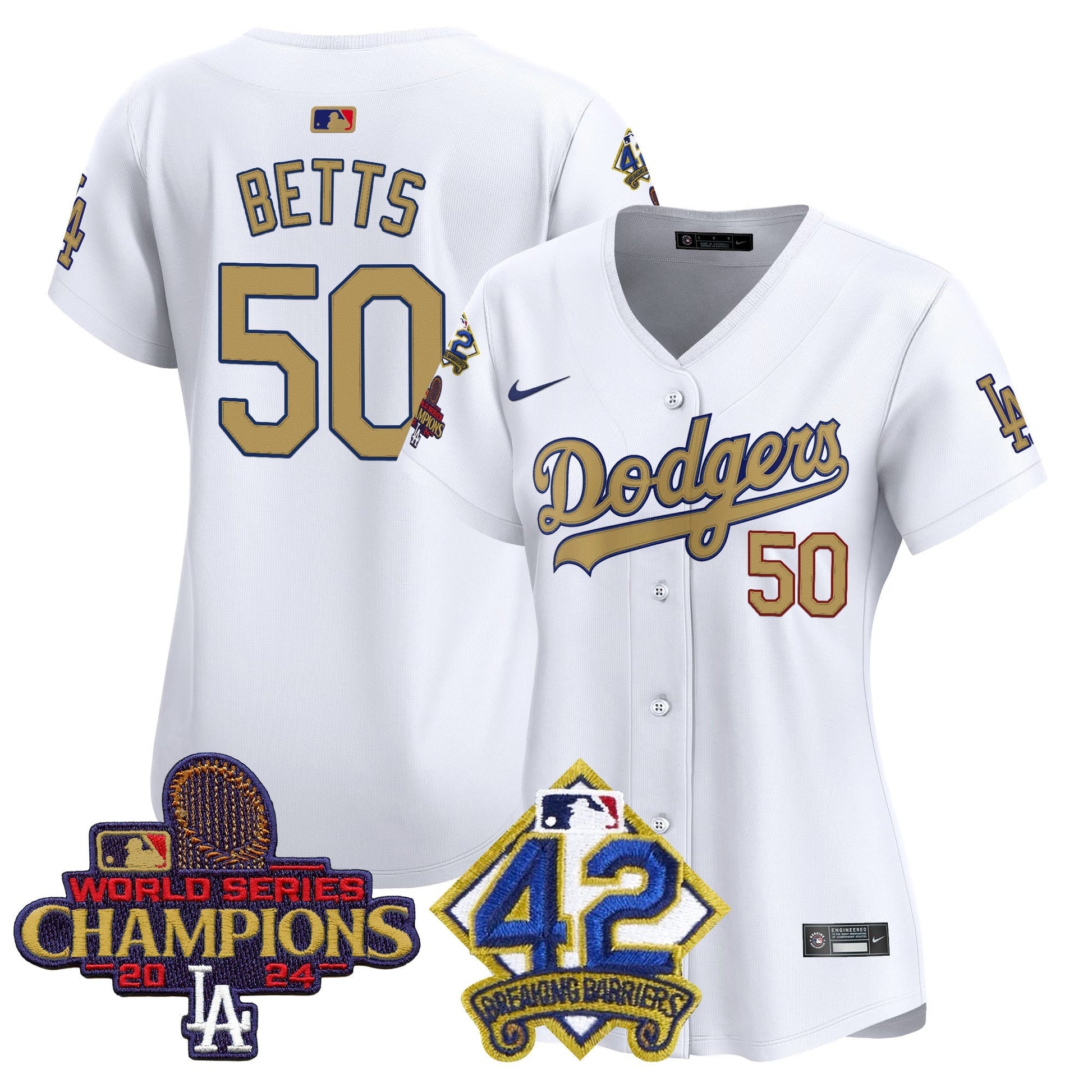 Women's Dodgers 2024 World Series Champions & Jackie Robinson Patch Vapor Premier Limited Jersey - All Stitched