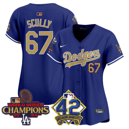 Women's Dodgers 2024 World Series Champions & Jackie Robinson Patch Vapor Premier Limited Jersey - All Stitched