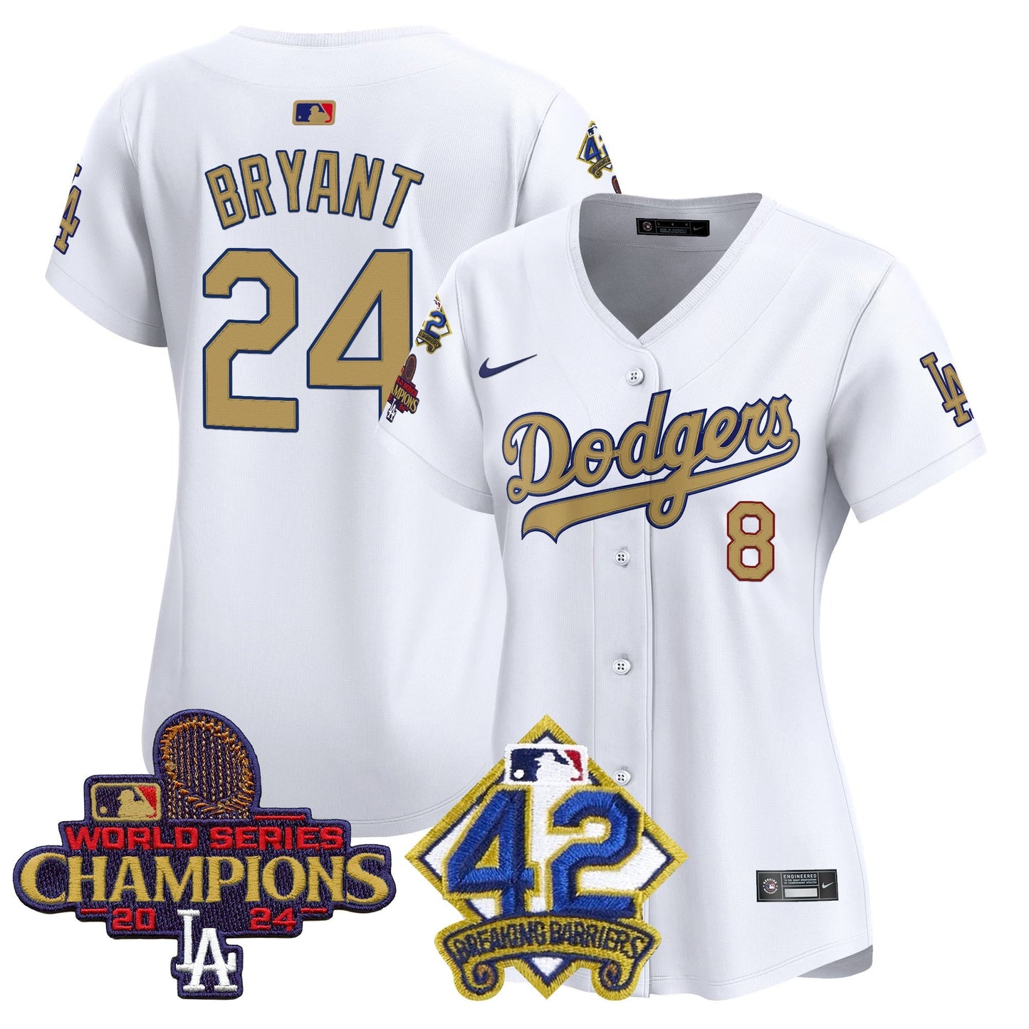 Women's Dodgers 2024 World Series Champions & Jackie Robinson Patch Vapor Premier Limited Jersey - All Stitched