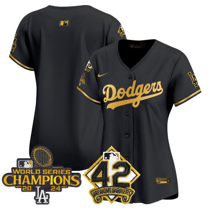 Women's Dodgers 2024 World Series Champions & Jackie Robinson Patch Vapor Premier Limited Jersey - All Stitched