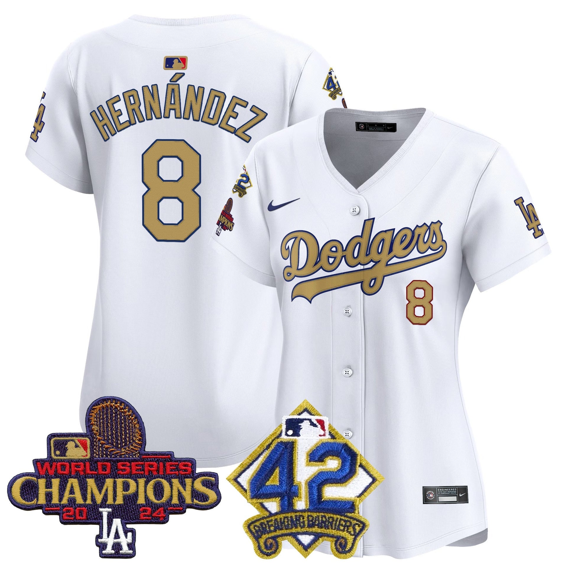 Women's Dodgers 2024 World Series Champions & Jackie Robinson Patch Vapor Premier Limited Jersey - All Stitched