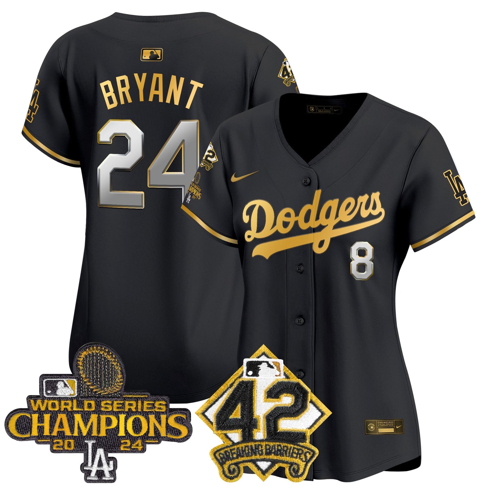 Women's Dodgers 2024 World Series Champions & Jackie Robinson Patch Vapor Premier Limited Jersey - All Stitched