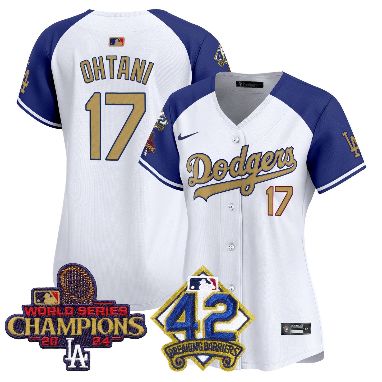 Women's Dodgers 2024 World Series Champions & Jackie Robinson Patch Vapor Premier Limited Jersey - All Stitched