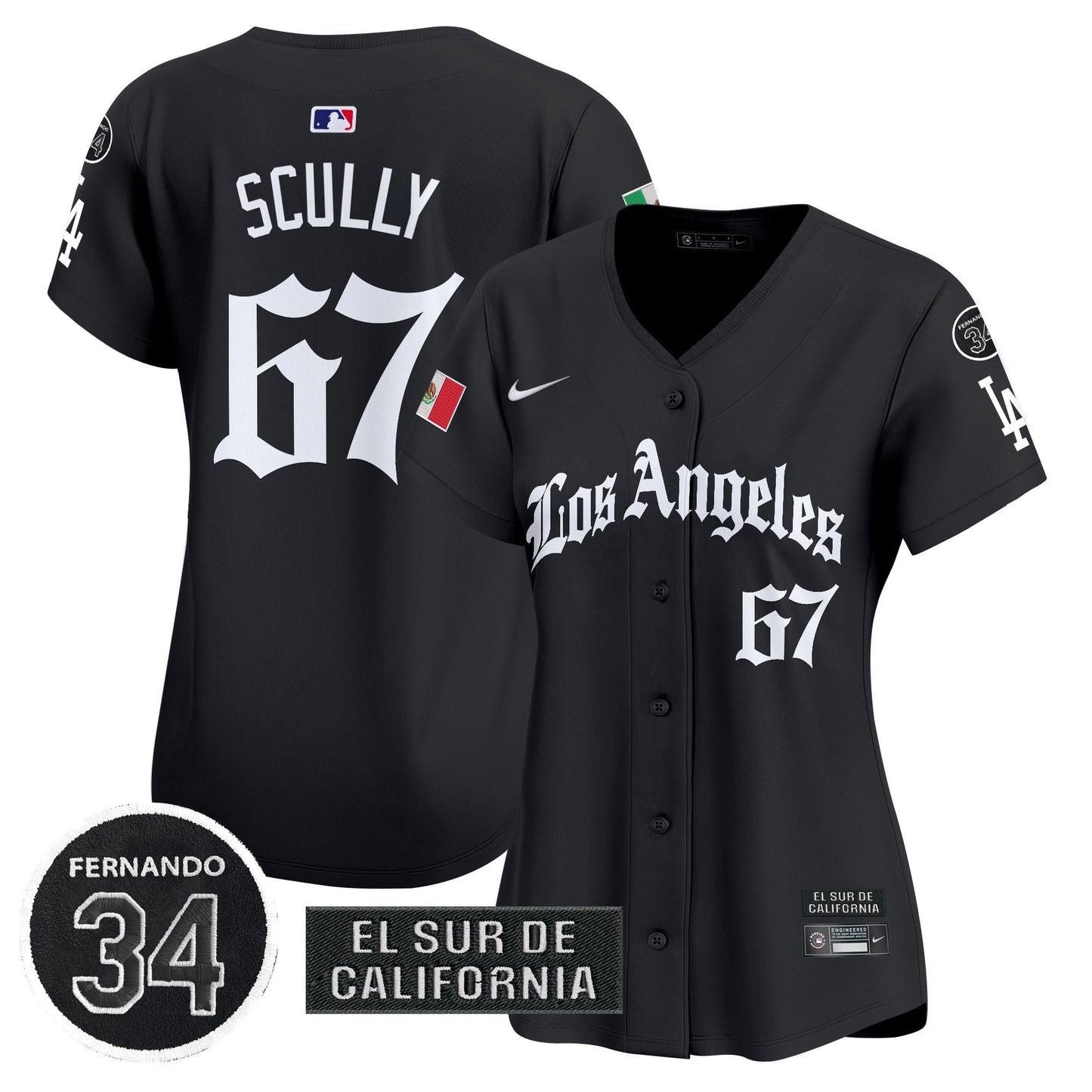 Women's Dodgers Mexico 2025 LA Gothic Style Patch Vapor Premier Limited Jersey - All Stitched
