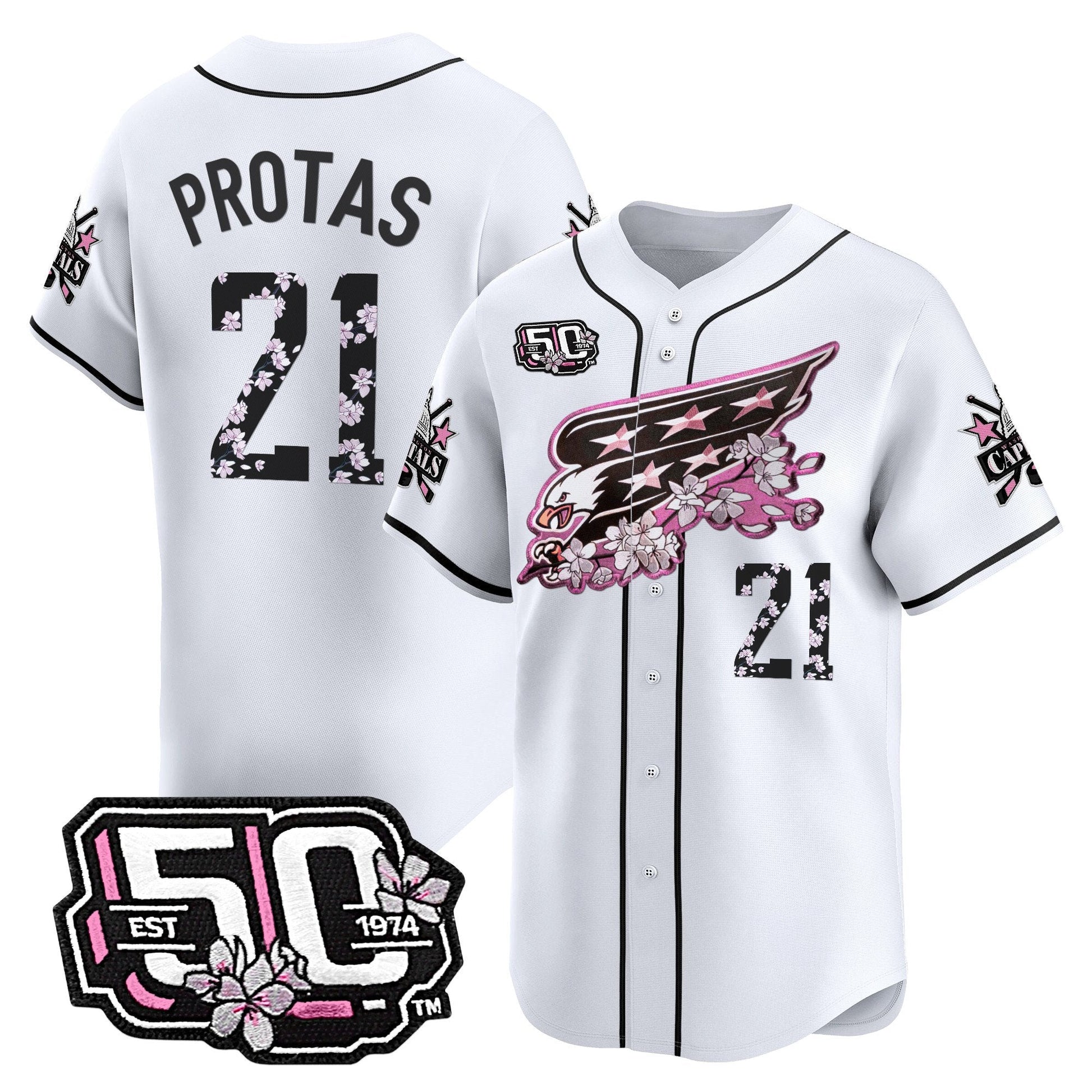 Men's 2025 Washington Capitals 50th Anniversary Cherry Blossom Style Vapor Premier Limited Jersey - All Stitched