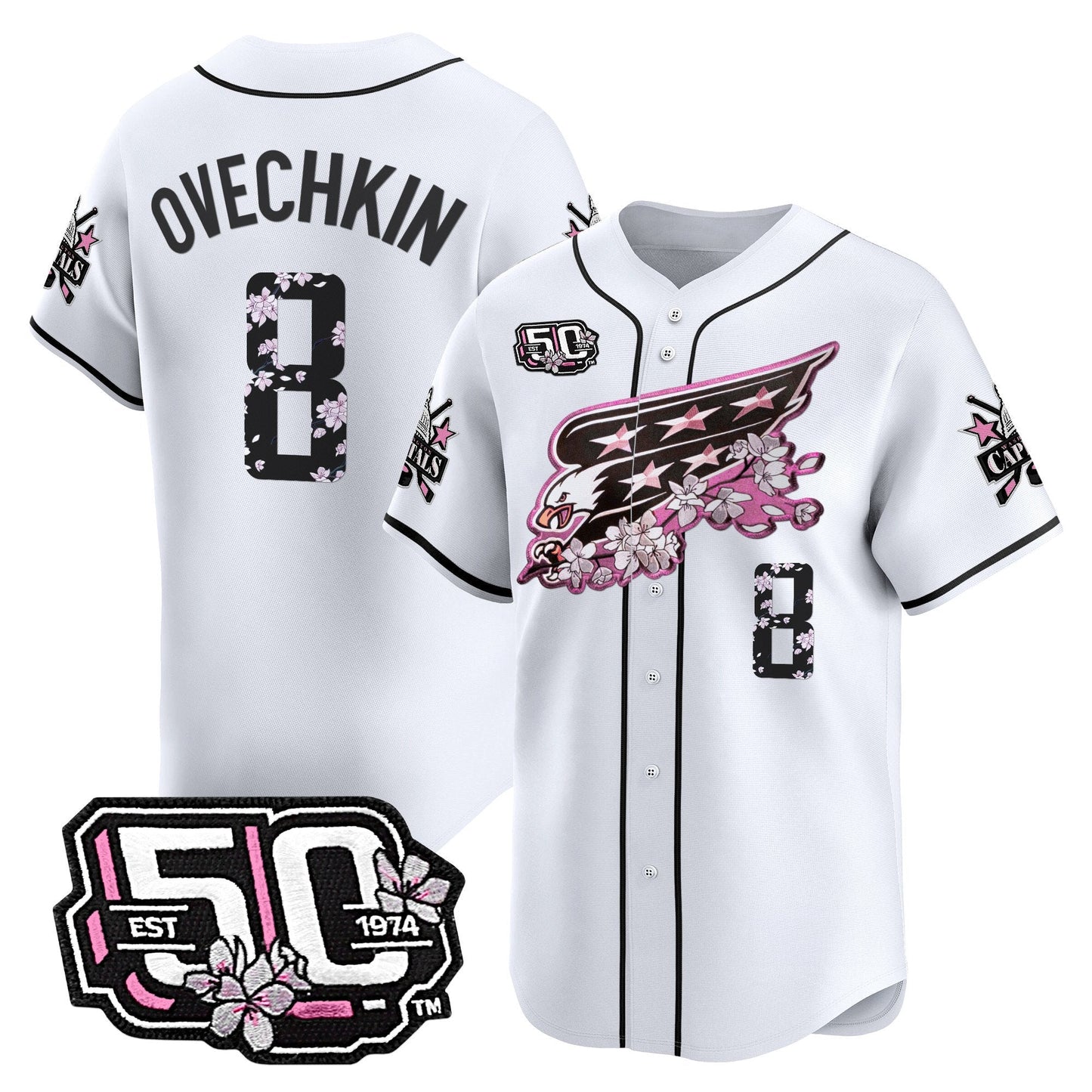 Men's 2025 Washington Capitals 50th Anniversary Cherry Blossom Style Vapor Premier Limited Jersey - All Stitched