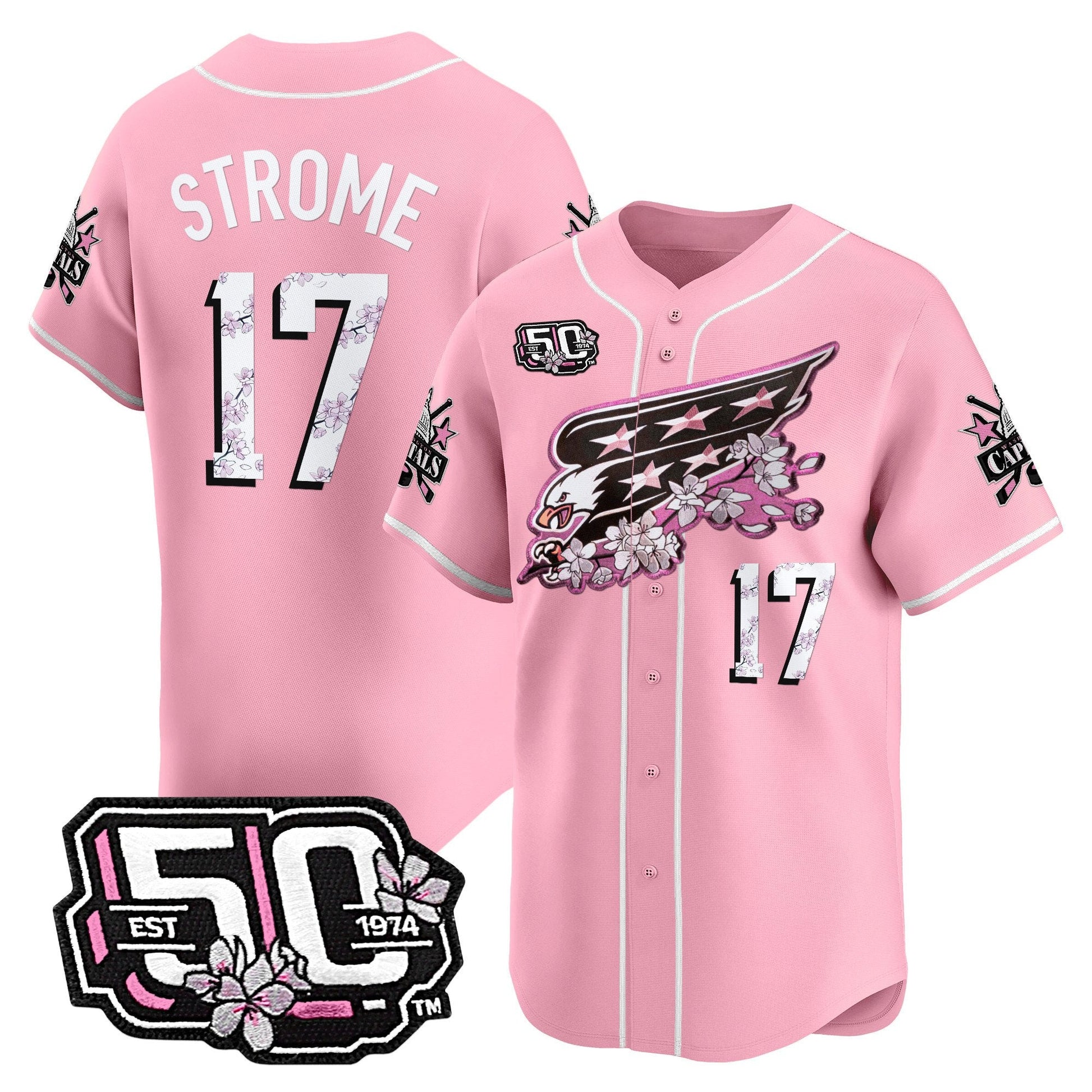 Men's 2025 Washington Capitals 50th Anniversary Cherry Blossom Style Vapor Premier Limited Jersey - All Stitched