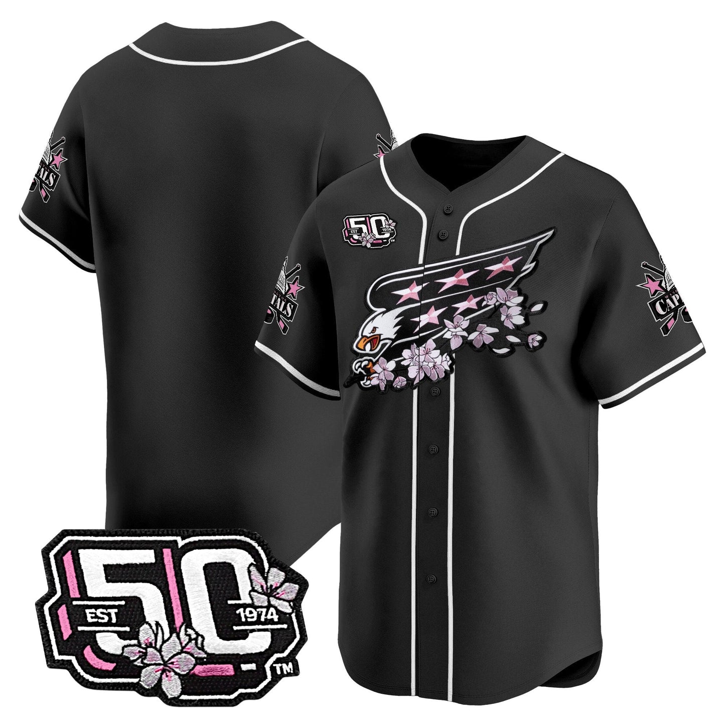 Men's 2025 Washington Capitals 50th Anniversary Cherry Blossom Style Vapor Premier Limited Jersey - All Stitched