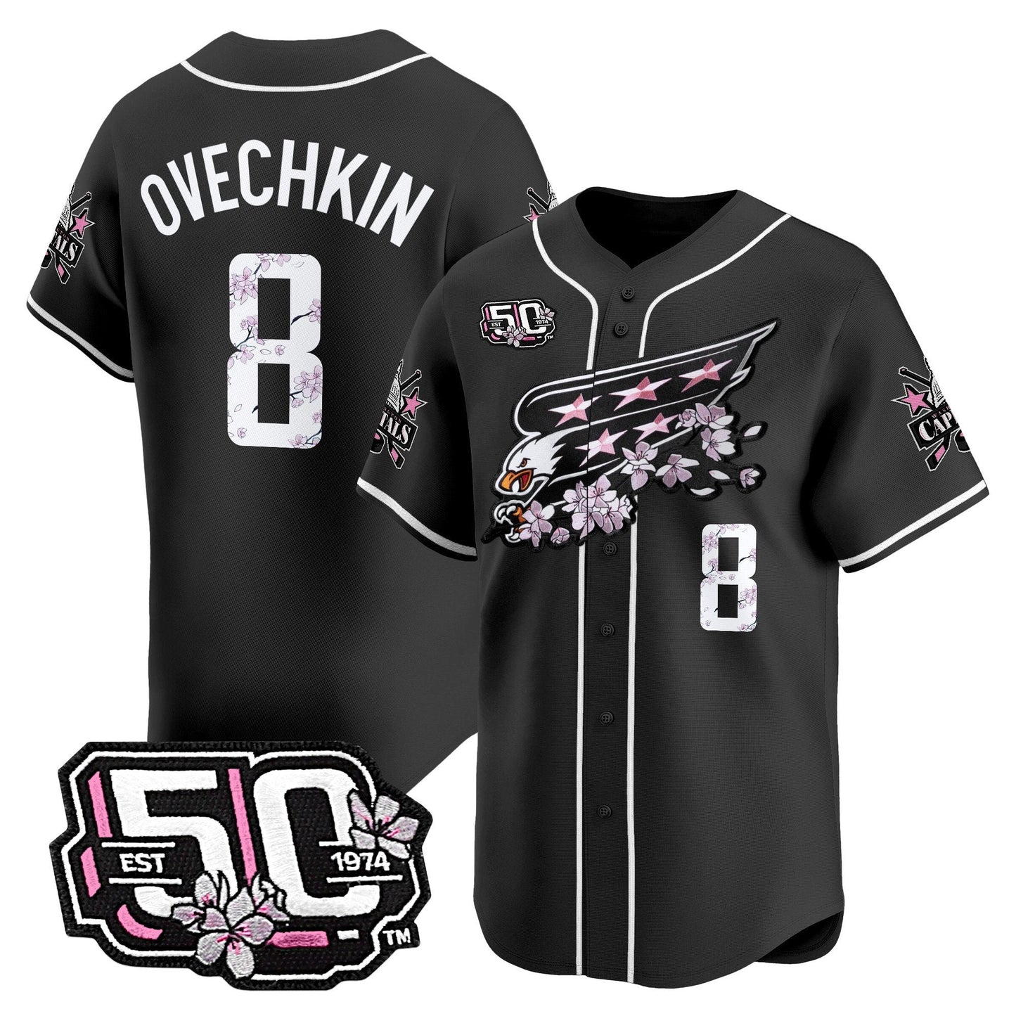 Men's 2025 Washington Capitals 50th Anniversary Cherry Blossom Style Vapor Premier Limited Jersey - All Stitched