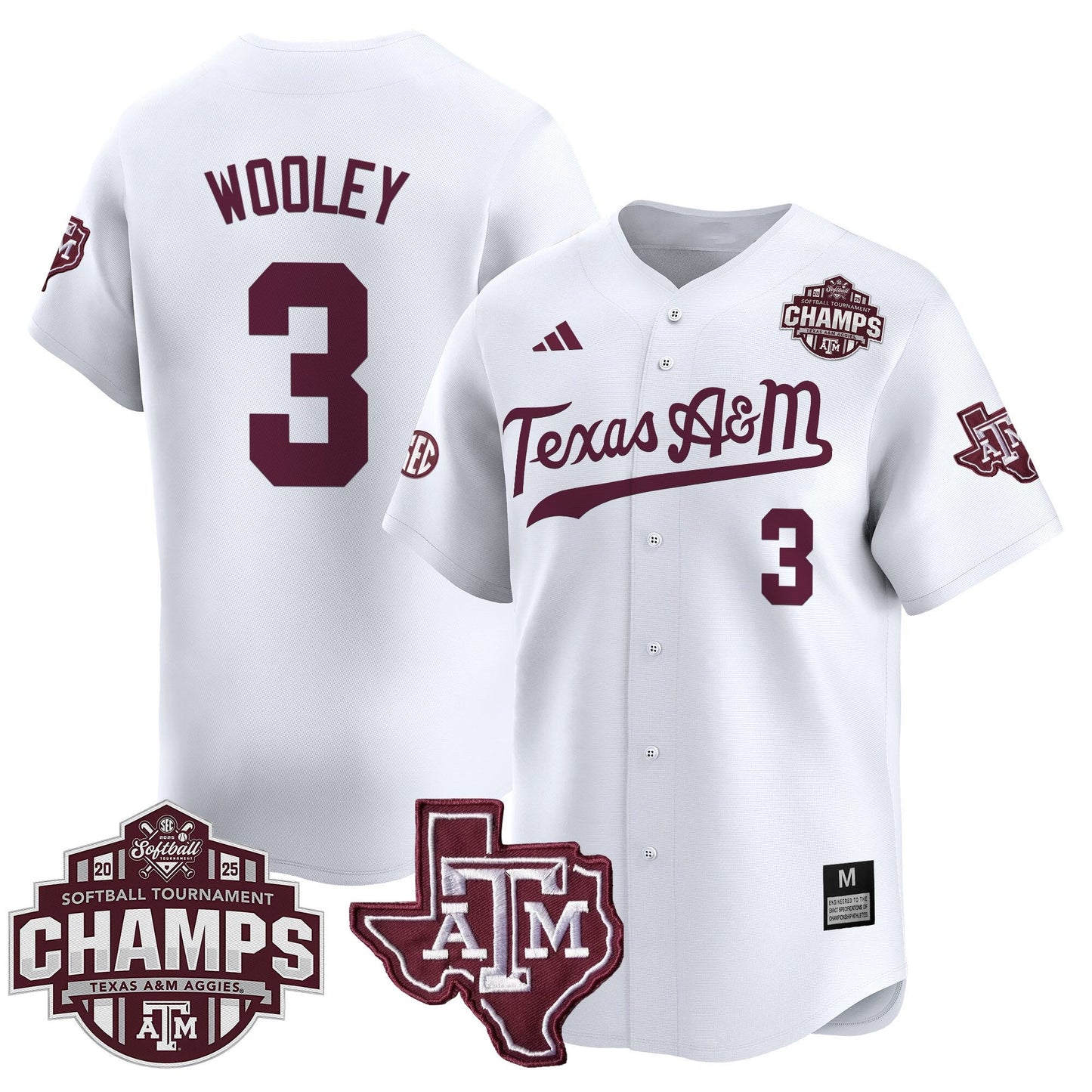 Men's Size - Texas A&M Aggies 2025 SEC Softball Conference Tournament Champions Patch Vapor Premier Limited Jersey - All Stitched