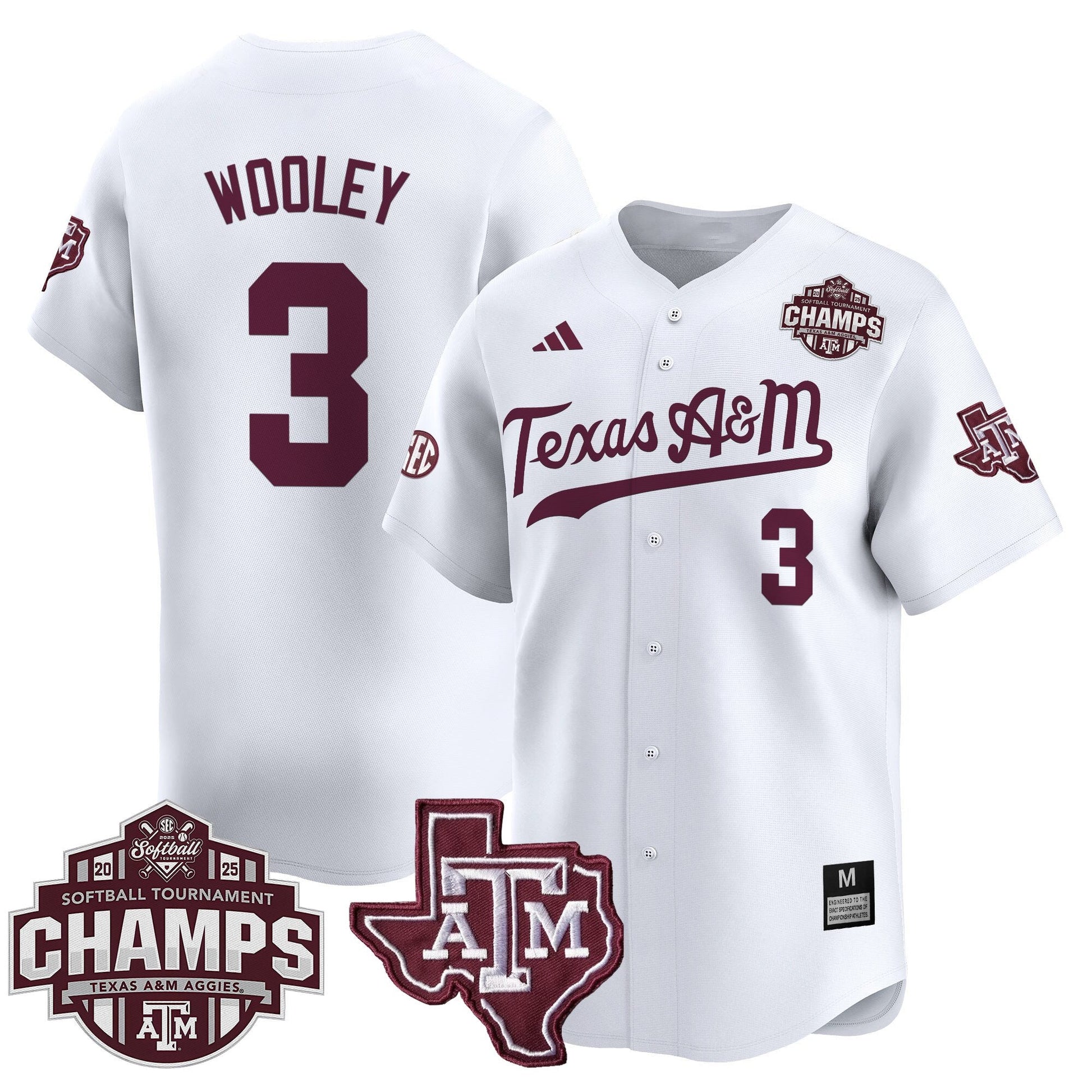Men's Size - Texas A&M Aggies 2025 SEC Softball Conference Tournament Champions Patch Vapor Premier Limited Jersey - All Stitched