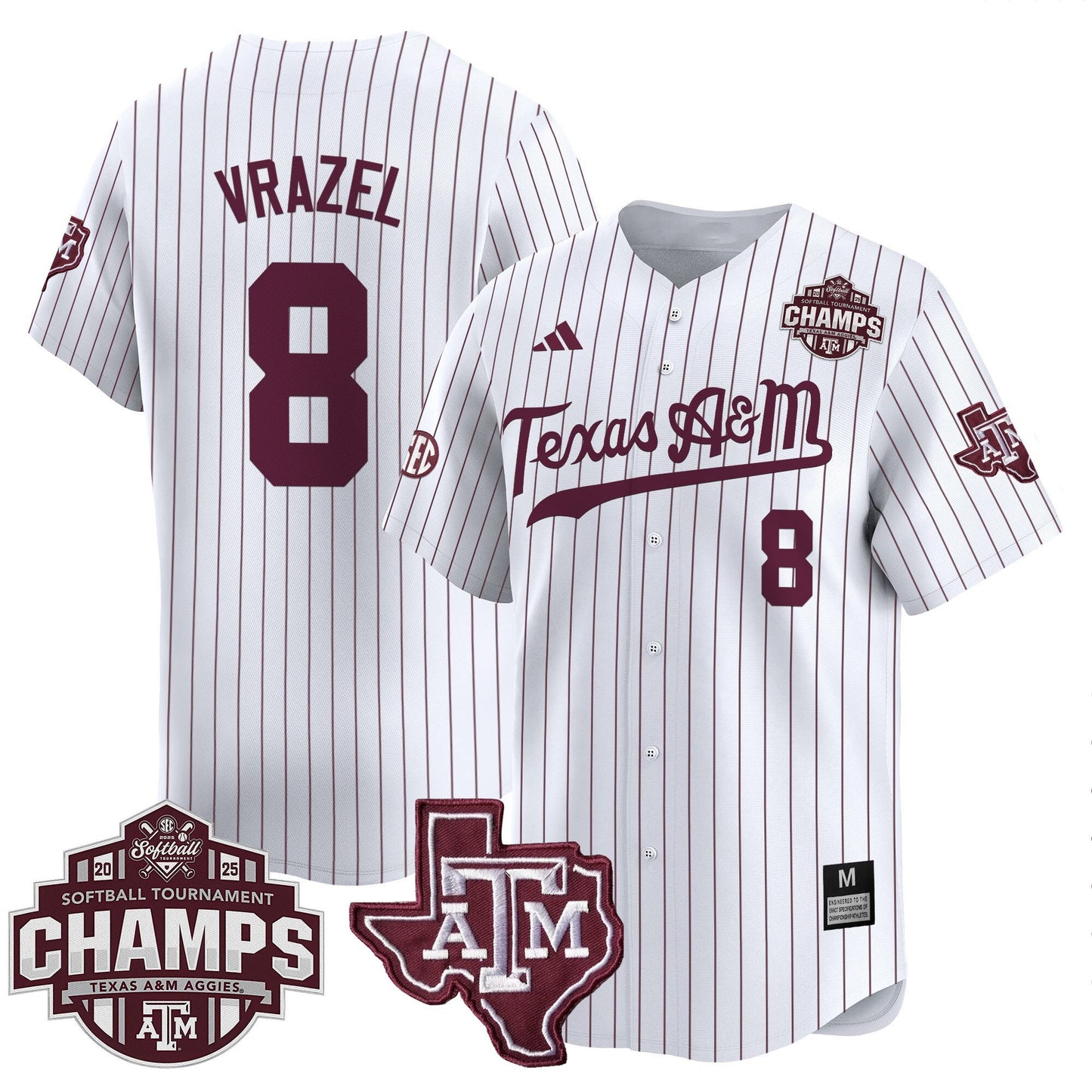 Men's Size - Texas A&M Aggies 2025 SEC Softball Conference Tournament Champions Patch Vapor Premier Limited Jersey - All Stitched