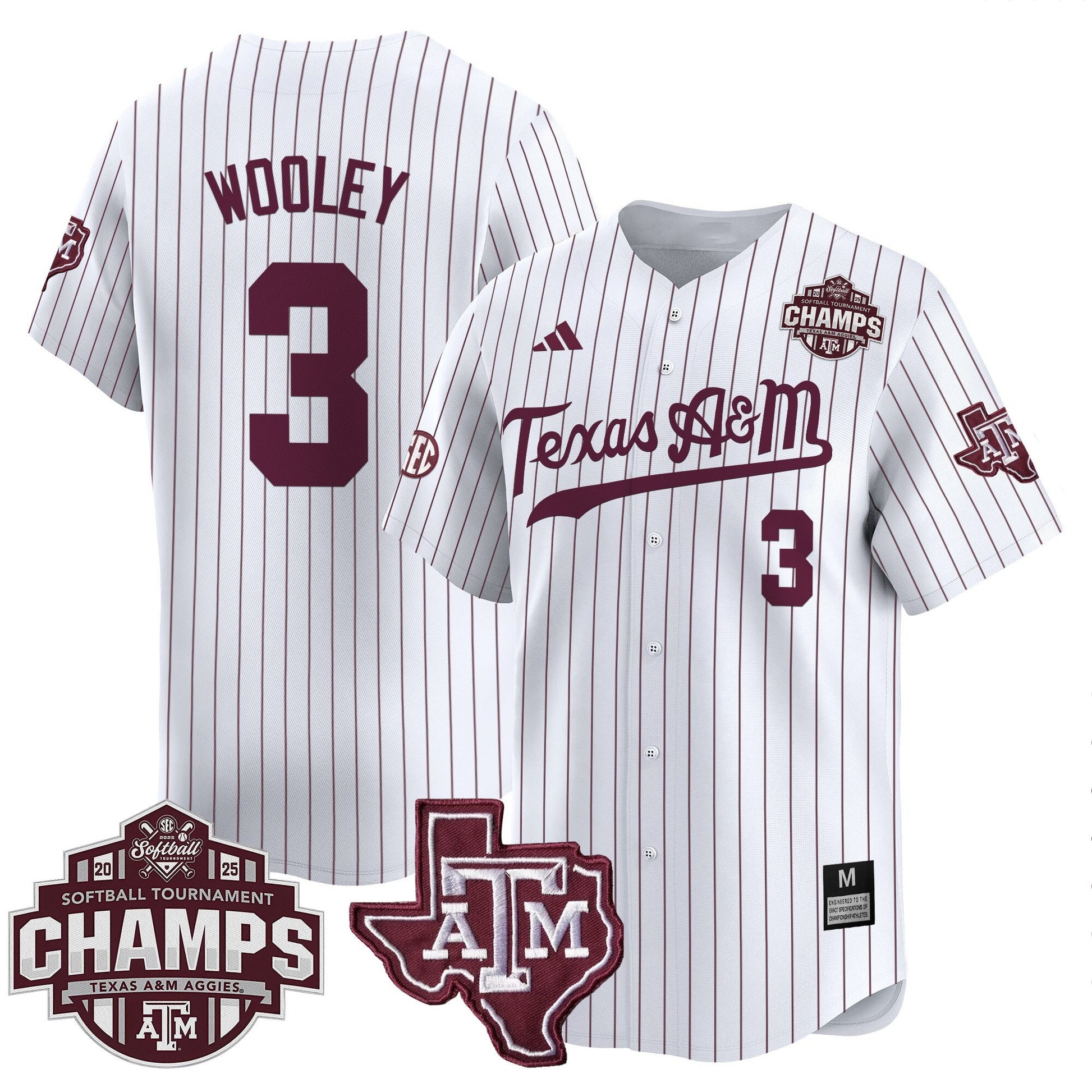 Men's Size - Texas A&M Aggies 2025 SEC Softball Conference Tournament Champions Patch Vapor Premier Limited Jersey - All Stitched