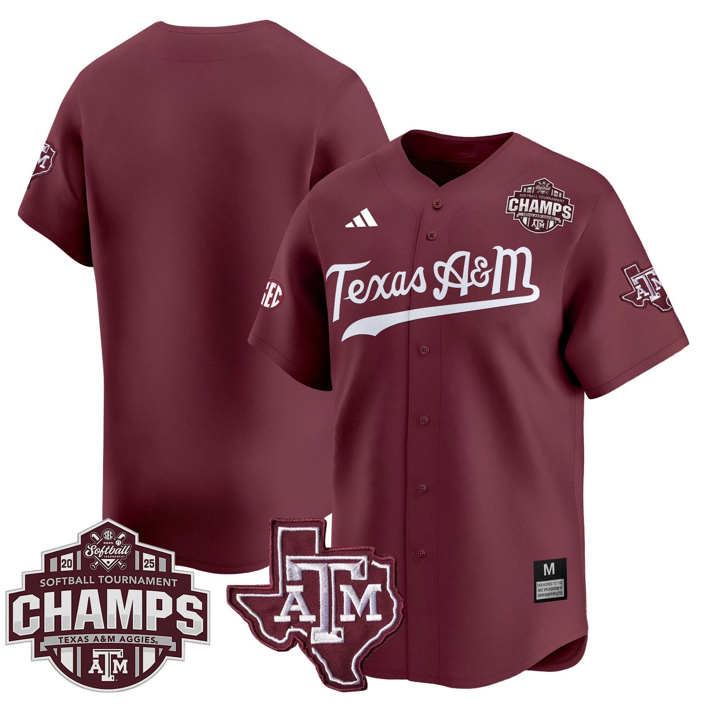 Men's Size - Texas A&M Aggies 2025 SEC Softball Conference Tournament Champions Patch Vapor Premier Limited Jersey - All Stitched