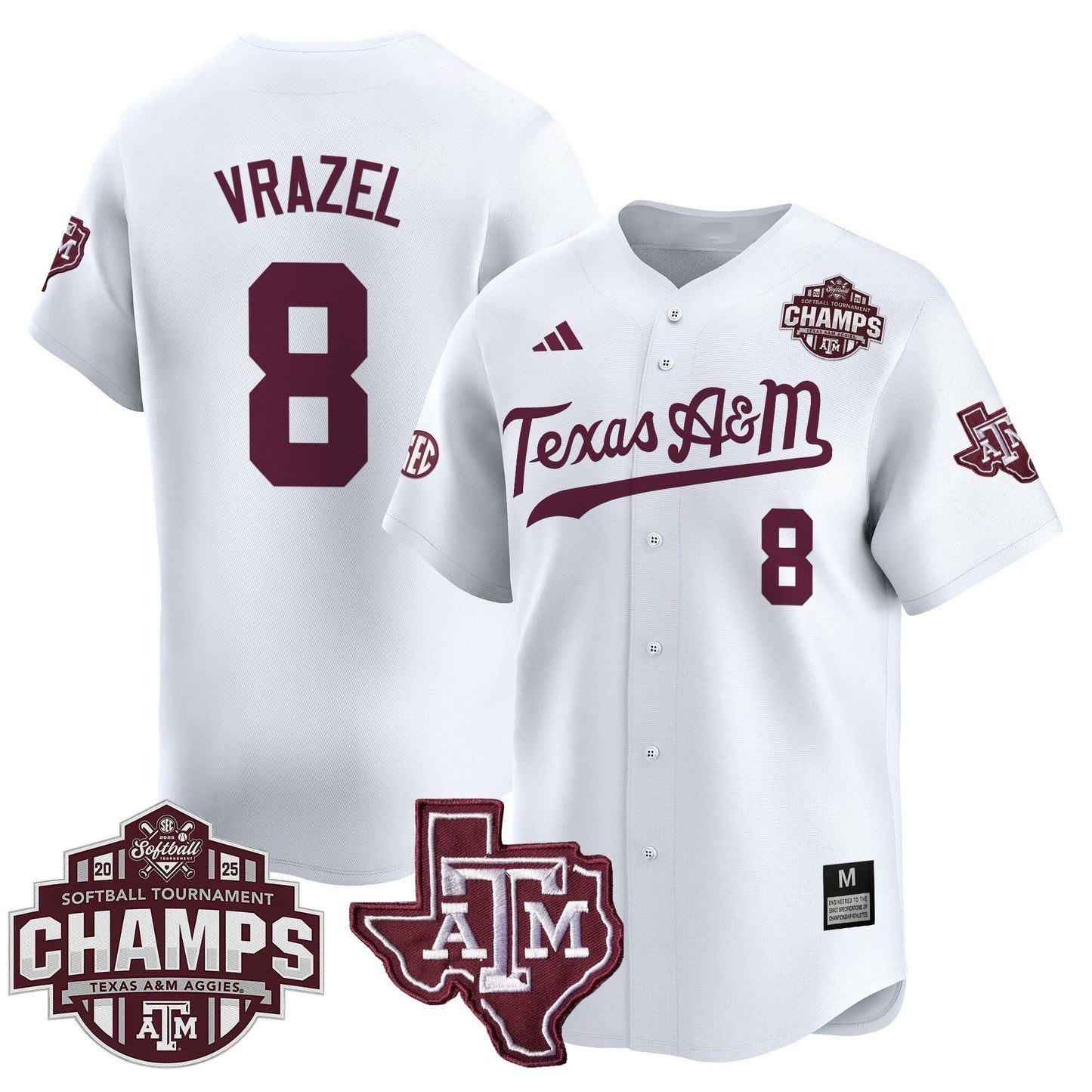 Men's Size - Texas A&M Aggies 2025 SEC Softball Conference Tournament Champions Patch Vapor Premier Limited Jersey - All Stitched