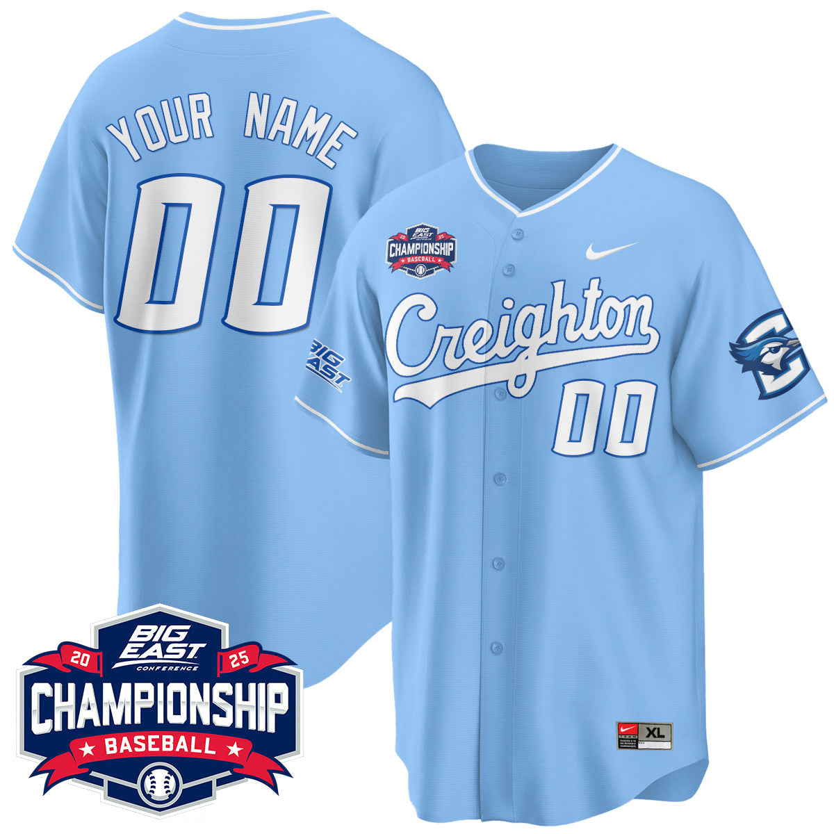 Custom Creighton Baseball 2025 Big East Baseball Tournament Champions Jersey - All Stitched
