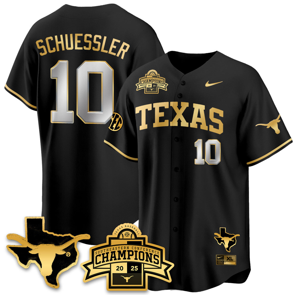 Men's Texas Baseball 2025 Southeastern Conference Champions Jersey - All Stitched