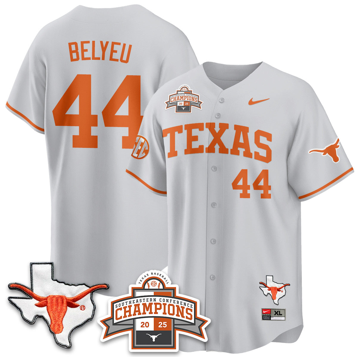 Men's Texas Baseball 2025 Southeastern Conference Champions Jersey - All Stitched