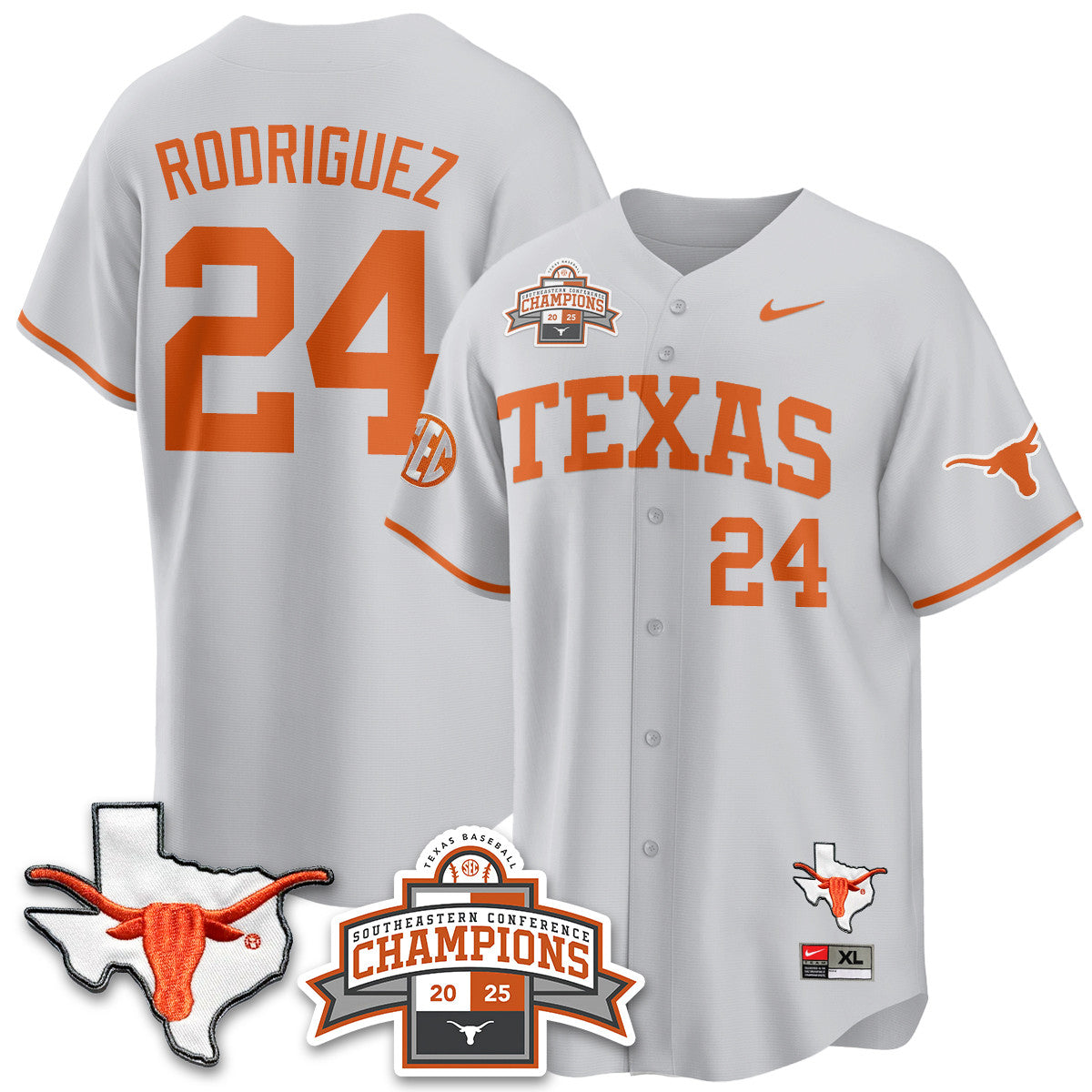 Men's Texas Baseball 2025 Southeastern Conference Champions Jersey - All Stitched