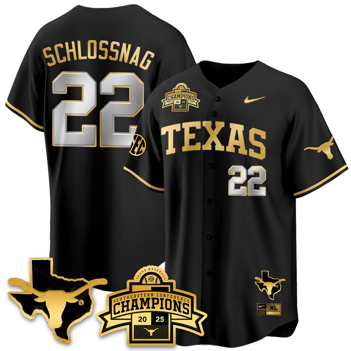 Men's Texas Baseball 2025 Southeastern Conference Champions Jersey - All Stitched