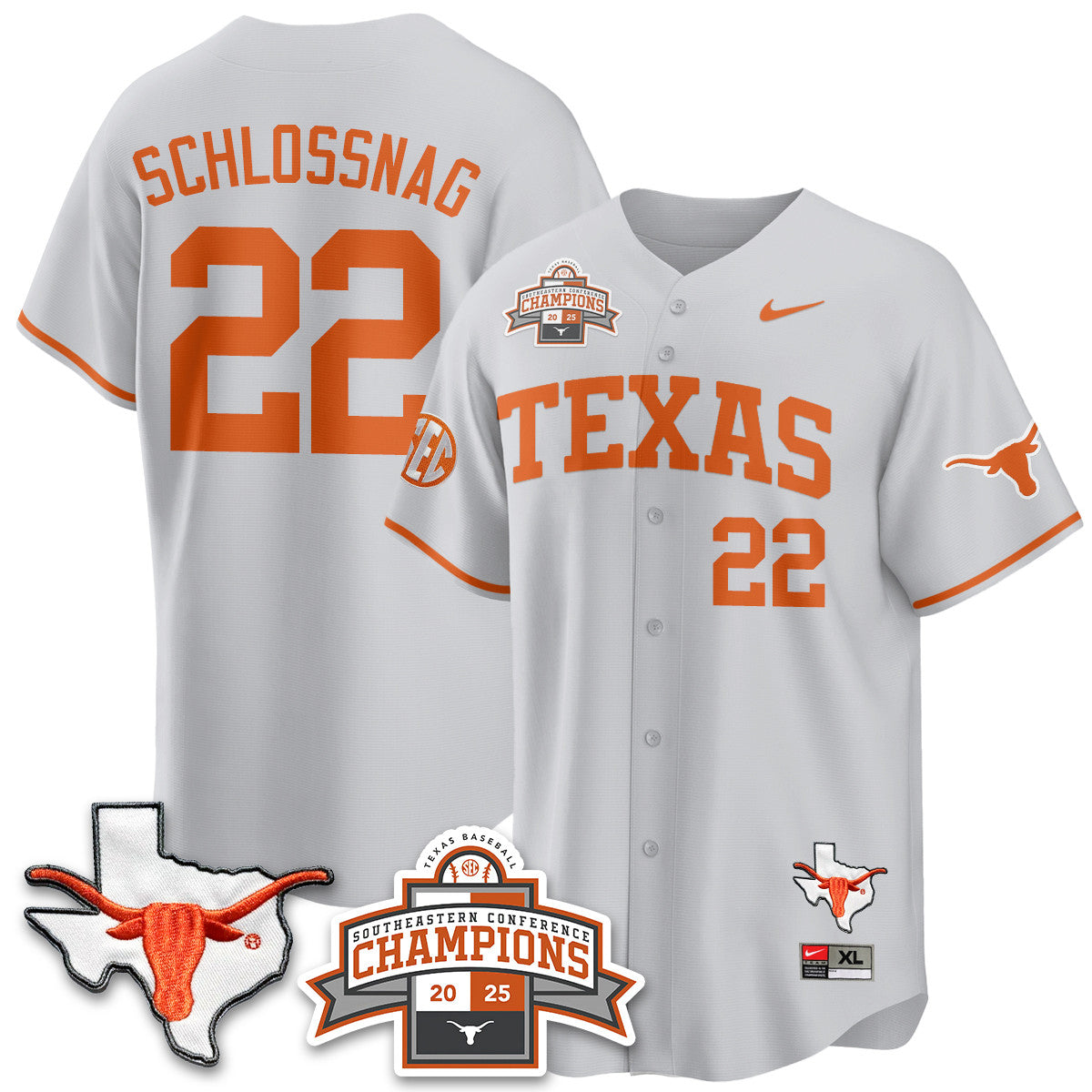 Men's Texas Baseball 2025 Southeastern Conference Champions Jersey - All Stitched