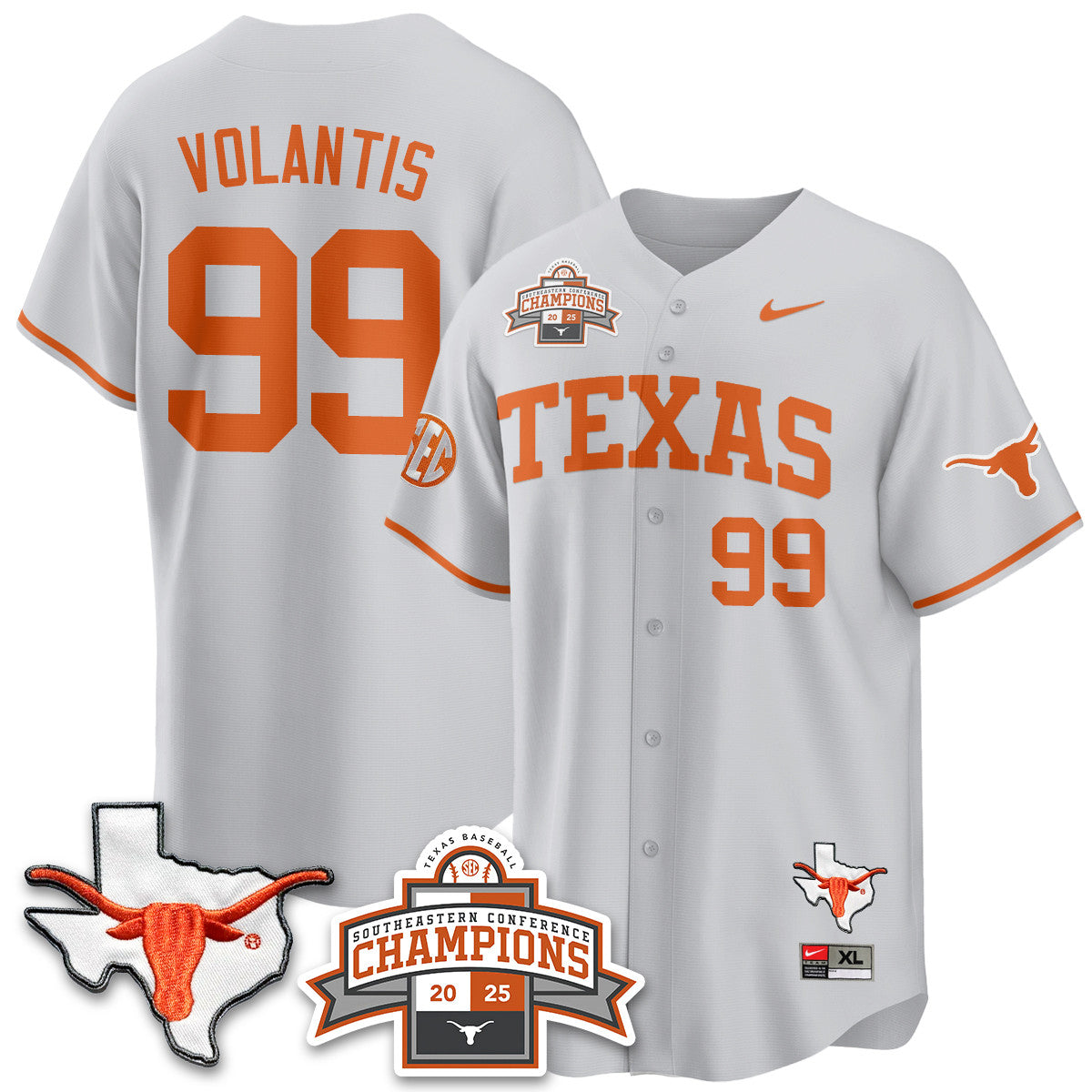 Men's Texas Baseball 2025 Southeastern Conference Champions Jersey - All Stitched