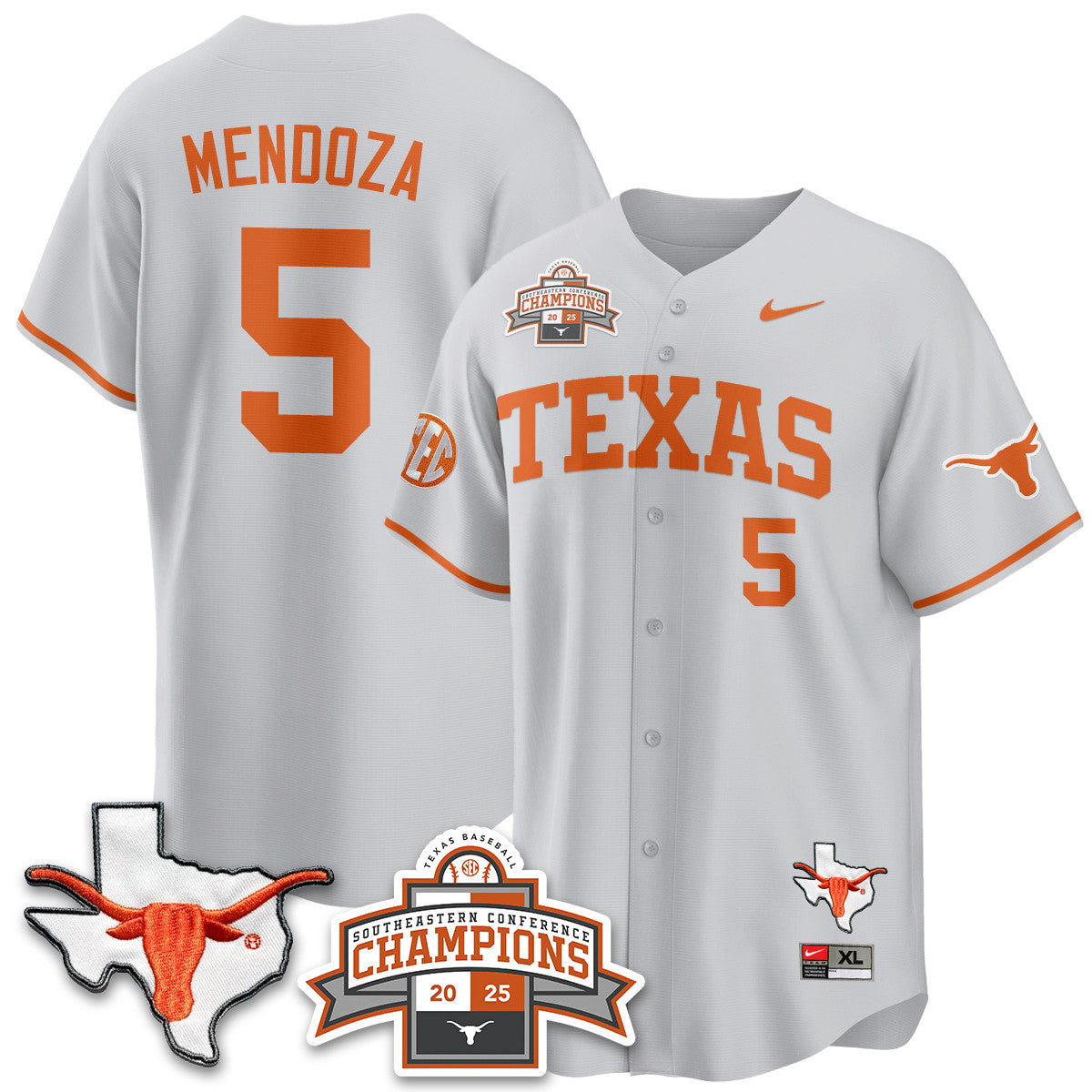 Men's Texas Baseball 2025 Southeastern Conference Champions Jersey - All Stitched