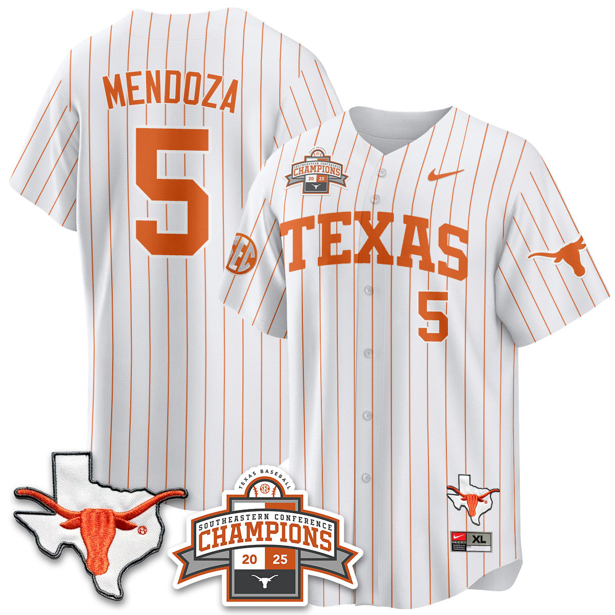 Men's Texas Baseball 2025 Southeastern Conference Champions Jersey - All Stitched