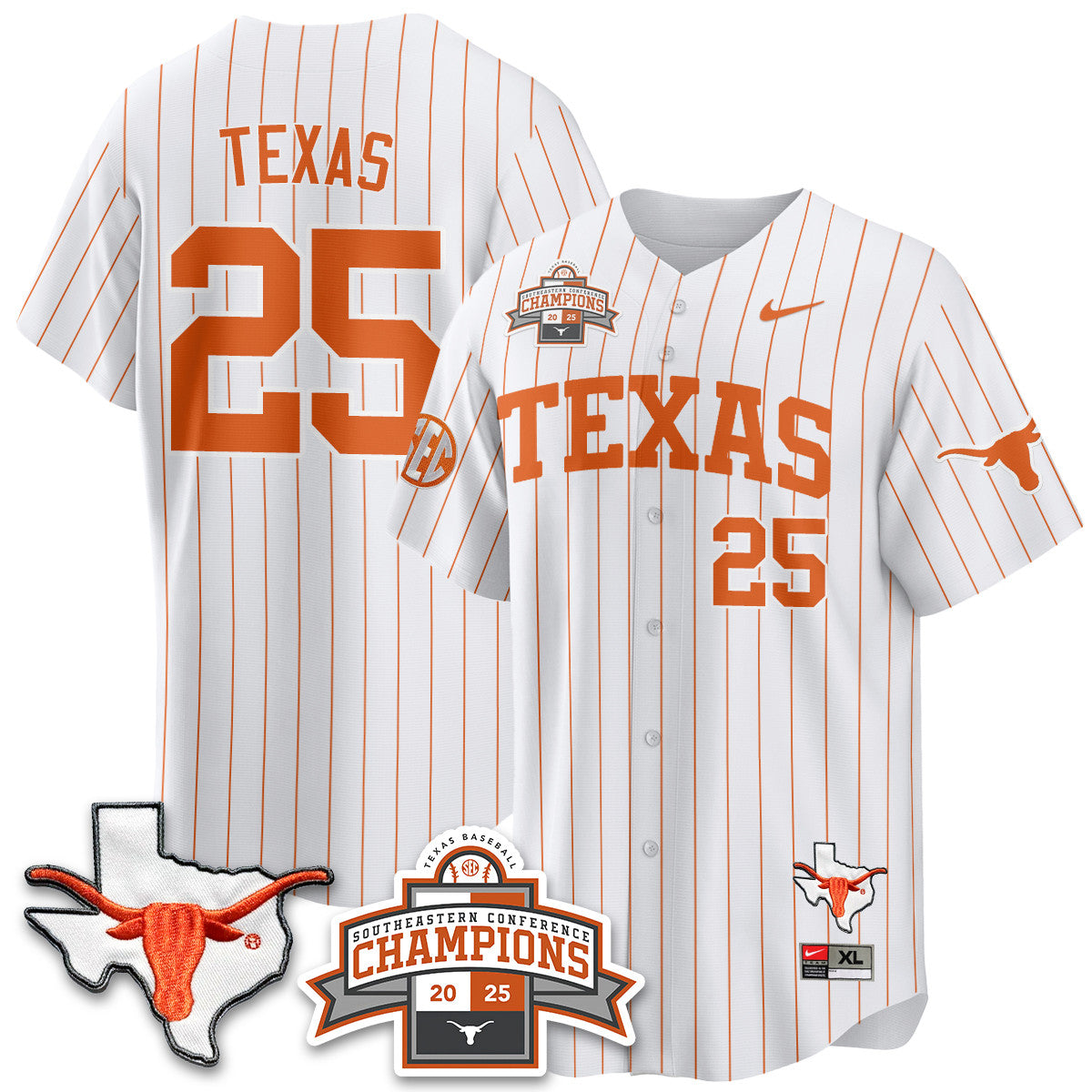 Men's Texas Baseball 2025 Southeastern Conference Champions Jersey - All Stitched