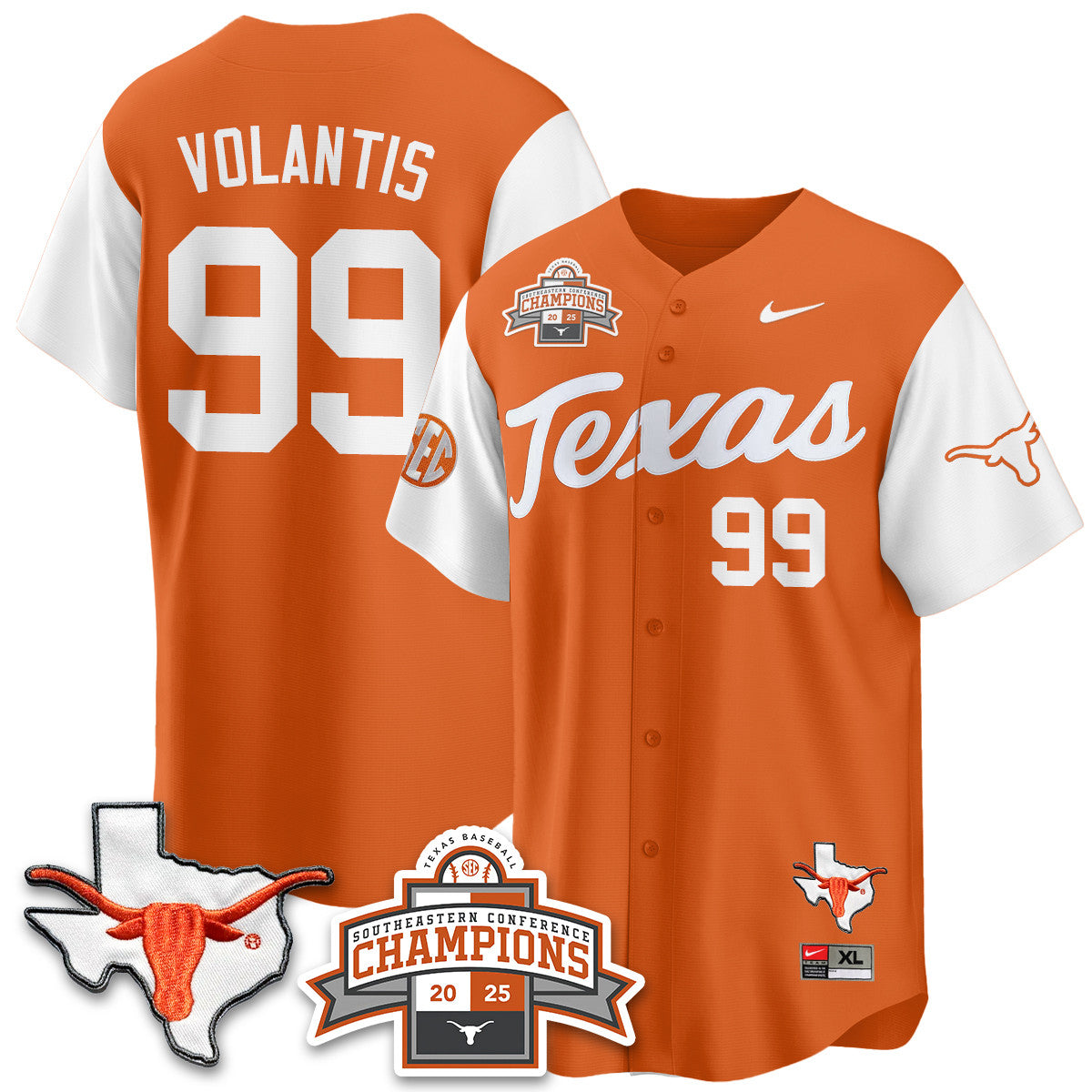 Men's Texas Baseball 2025 Southeastern Conference Champions Jersey - All Stitched
