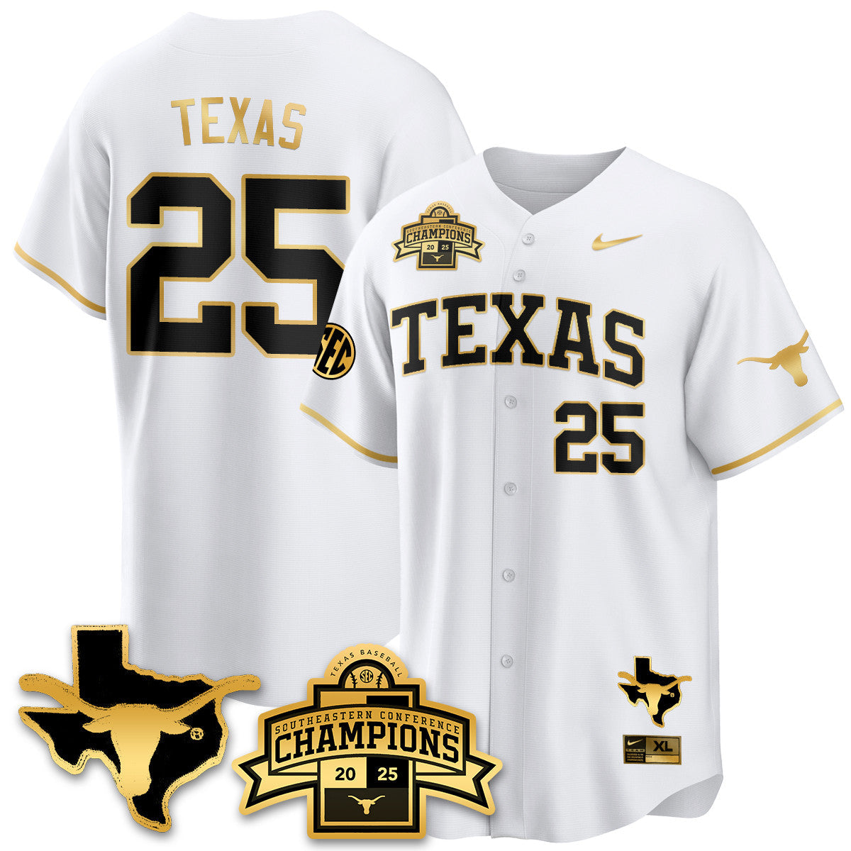 Men's Texas Baseball 2025 Southeastern Conference Champions Jersey - All Stitched