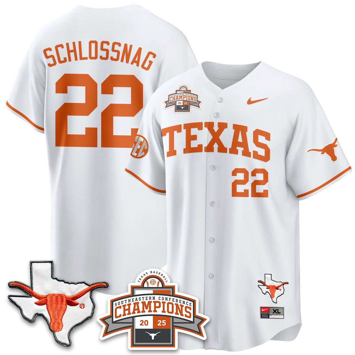 Men's Texas Baseball 2025 Southeastern Conference Champions Jersey - All Stitched