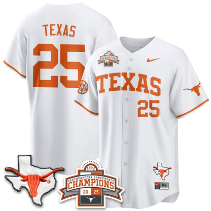 Men's Texas Baseball 2025 Southeastern Conference Champions Jersey - All Stitched