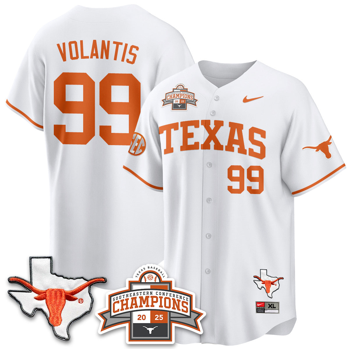 Men's Texas Baseball 2025 Southeastern Conference Champions Jersey - All Stitched