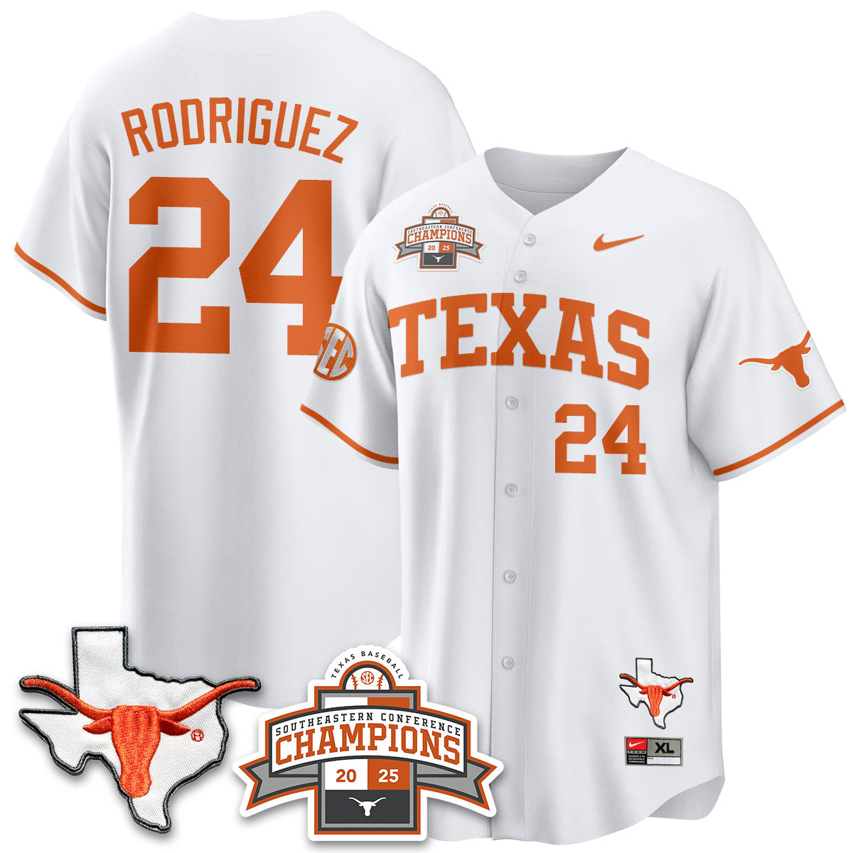Men's Texas Baseball 2025 Southeastern Conference Champions Jersey - All Stitched