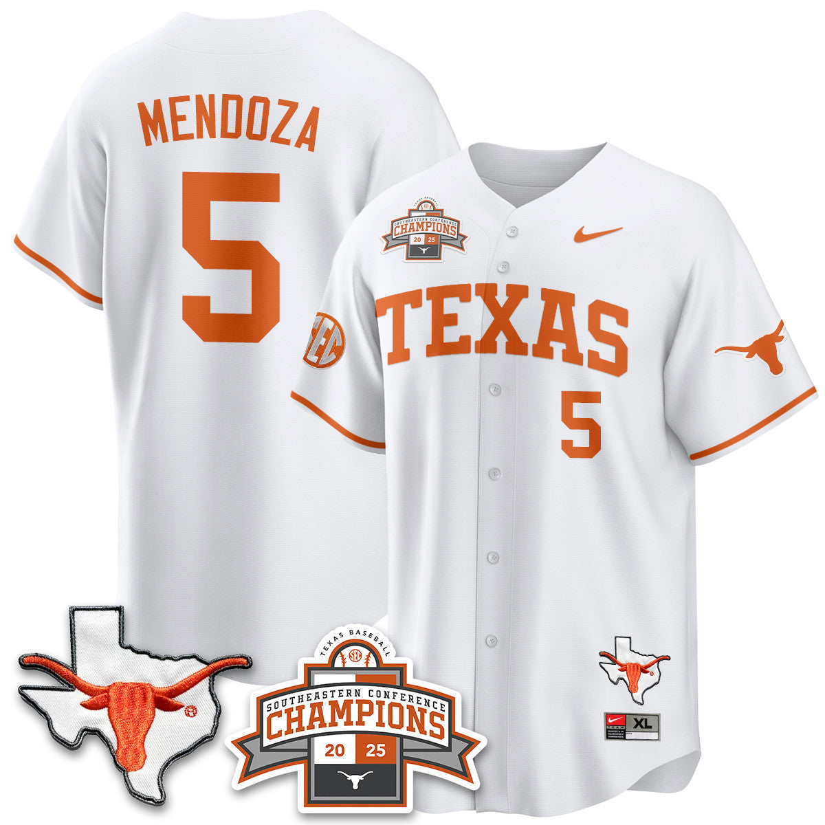 Men's Texas Baseball 2025 Southeastern Conference Champions Jersey - All Stitched