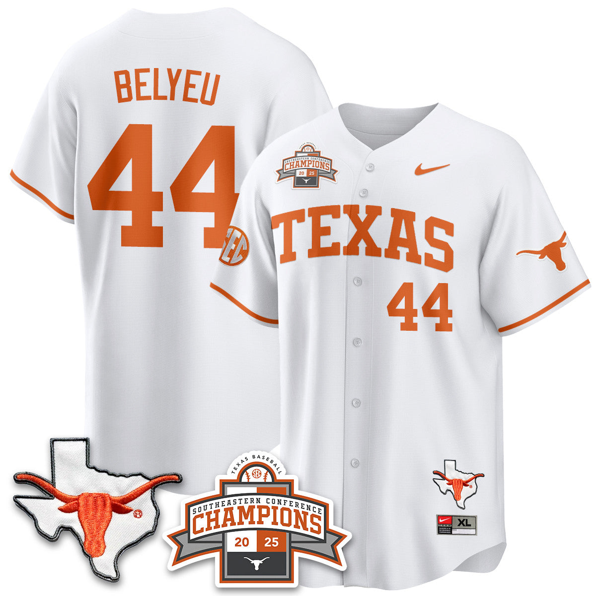 Men's Texas Baseball 2025 Southeastern Conference Champions Jersey - All Stitched