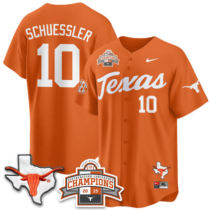 Men's Texas Baseball 2025 Southeastern Conference Champions Jersey - All Stitched