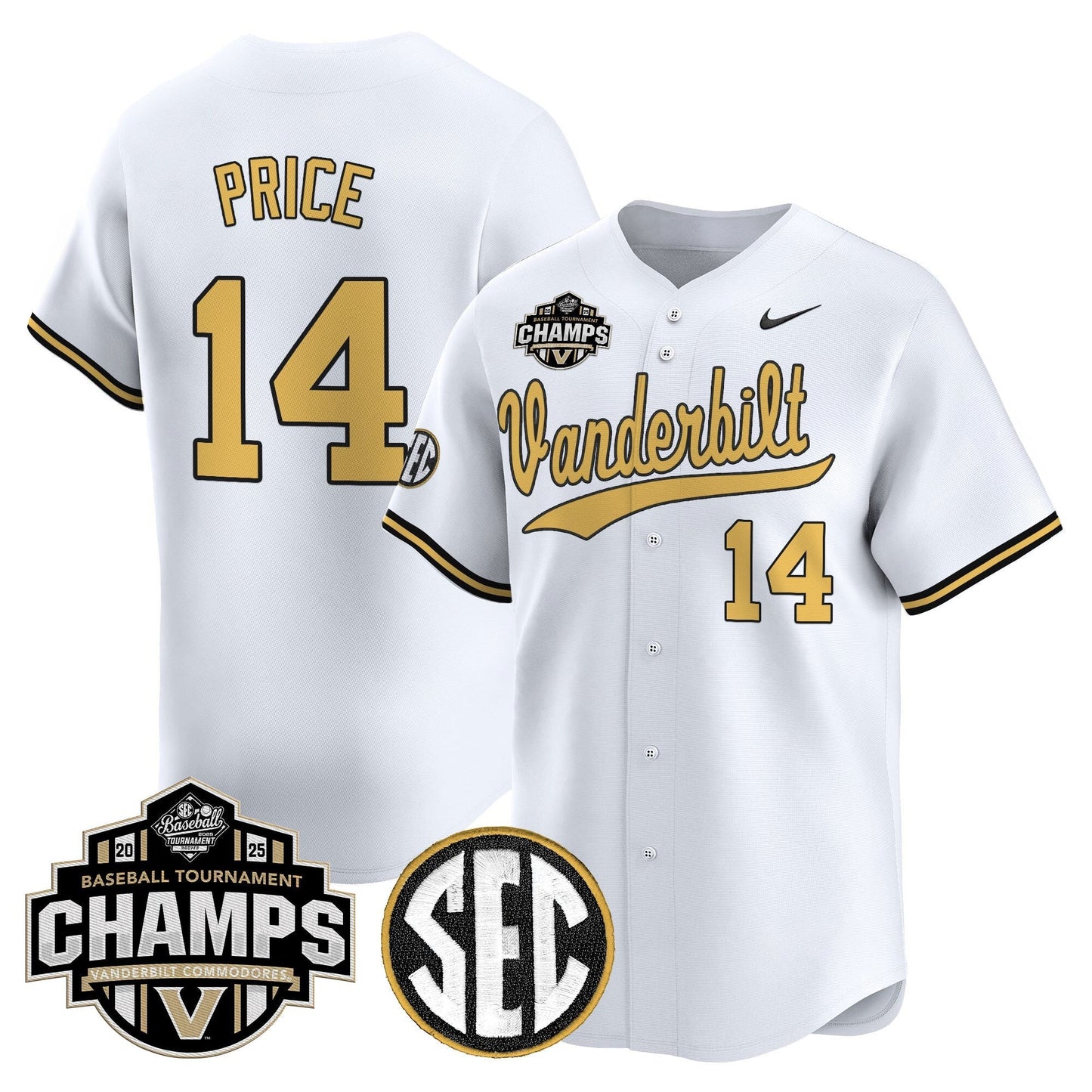 Men's Vanderbilt Commodores 2025 SEC Conference Tournament Champions Vapor Premier Limited Jersey - All Stitched