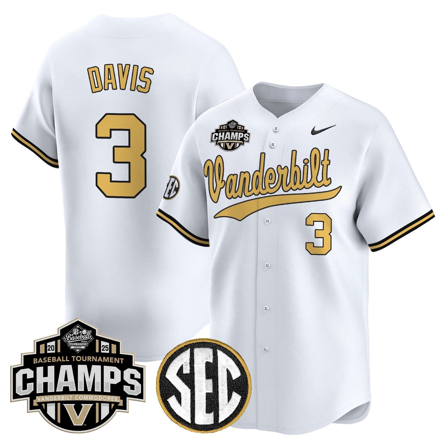 Men's Vanderbilt Commodores 2025 SEC Conference Tournament Champions Vapor Premier Limited Jersey - All Stitched