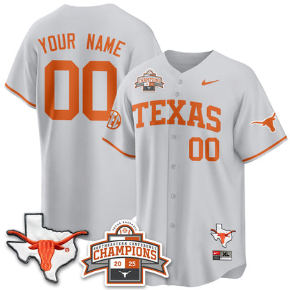 Custom Texas Baseball 2025 Southeastern Conference Champions Jersey - All Stitched