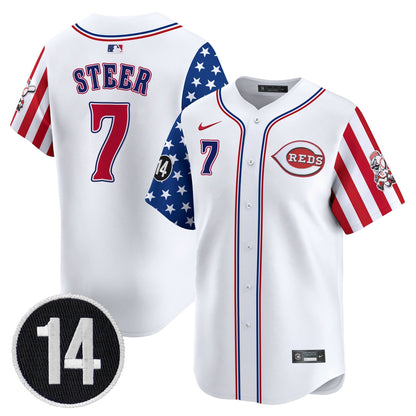Men's Cincinnati Reds 2025 Independence Day Vapor Premier Limited Jersey - Pete Rose Patch - All Stitched