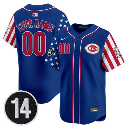 Cincinnati Reds 2025 Independence Day Vapor Premier Limited Custom Jersey - Pete Rose Patch - All Stitched