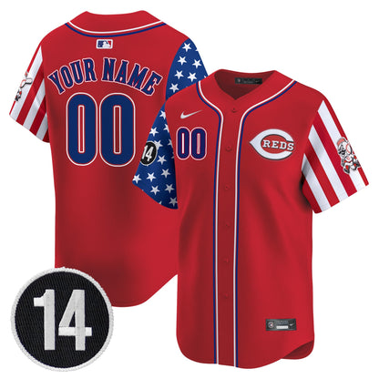 Cincinnati Reds 2025 Independence Day Vapor Premier Limited Custom Jersey - Pete Rose Patch - All Stitched