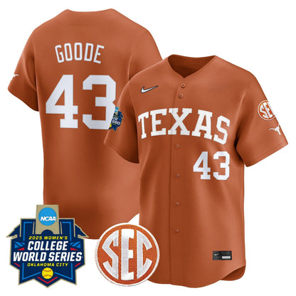 Men's size - Texas Longhorns Softball 2025 World Series (WCWS) Vapor Premier Limited Jersey - All Stitched