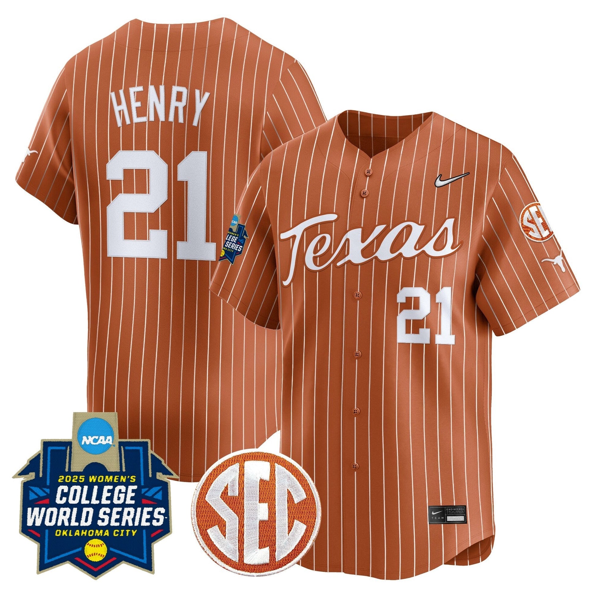 Men's size - Texas Longhorns Softball 2025 World Series (WCWS) Vapor Premier Limited Jersey - All Stitched