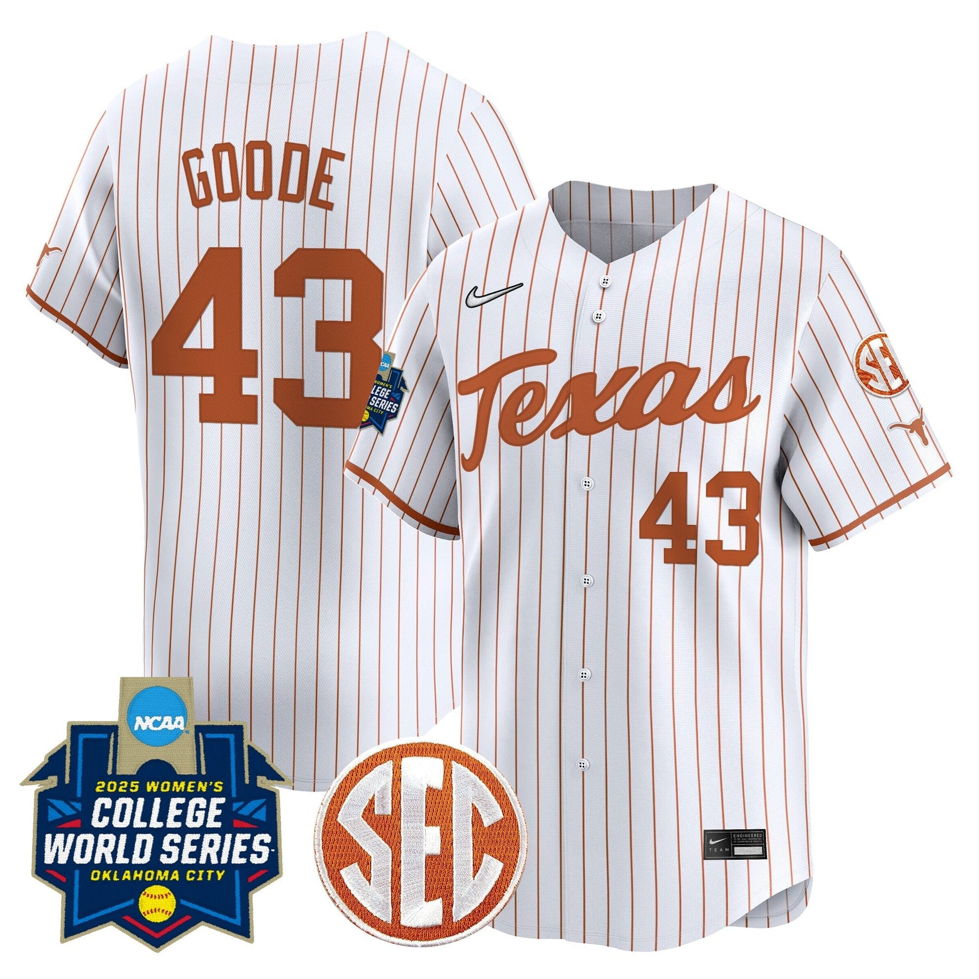 Men's size - Texas Longhorns Softball 2025 World Series (WCWS) Vapor Premier Limited Jersey - All Stitched